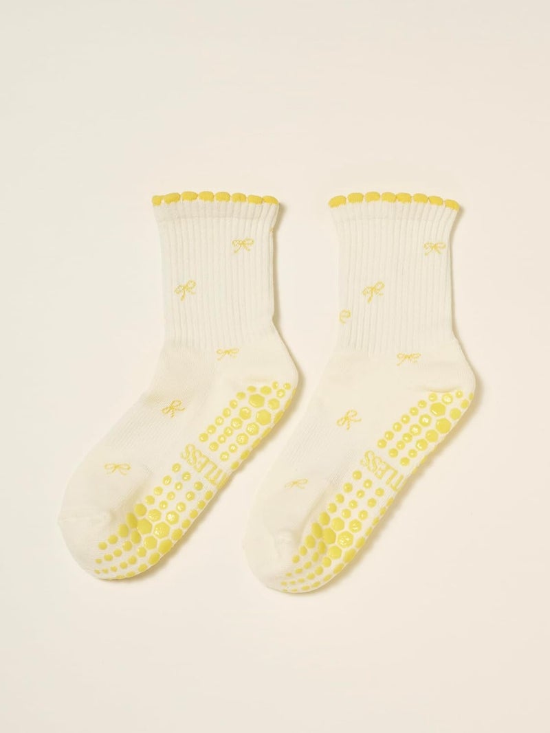 Shapes Studio Crew Half Calf Grip Socks, Cutest Fruits Pilates Socks, Ruffle socks, Non-Slip, Barre Yoga Fitness - Image 2